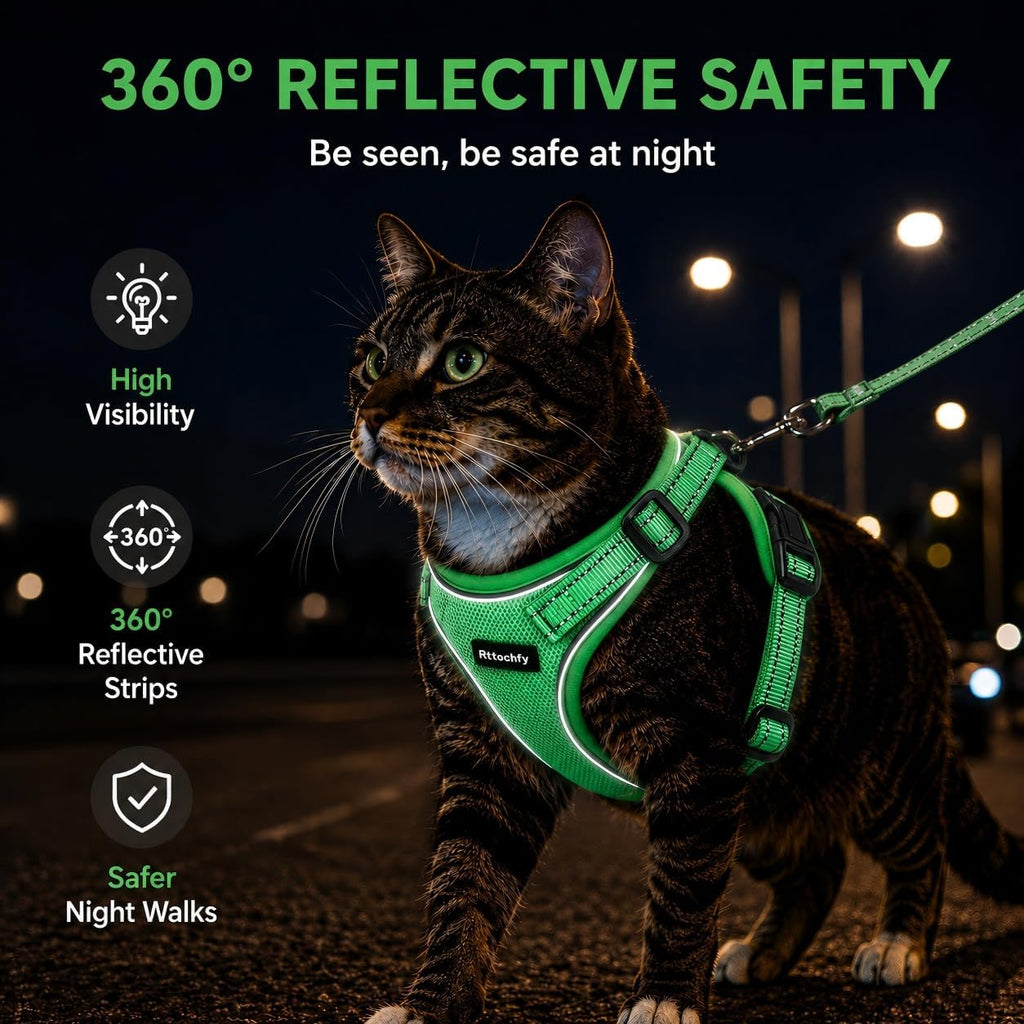 Cat Harness and Leash Set, Escape Proof Cat Harness with Reflective Strips, Breathable Mesh Vest, Adjustable Walking Harness for Indoor Outdoor Cats, Kittens, Small Medium Large Cats (Purple, S)
