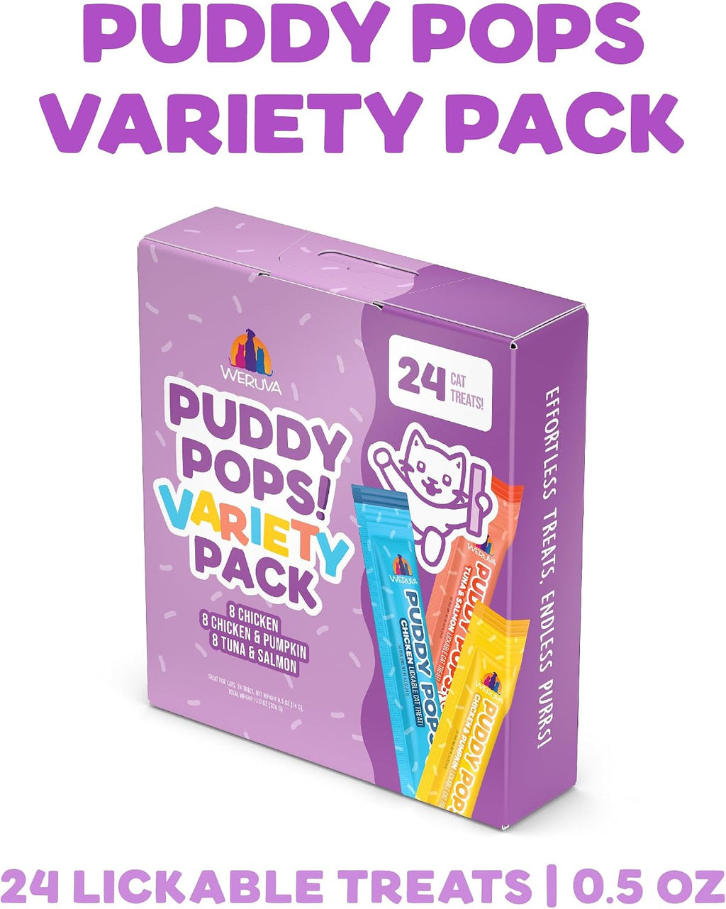 Weruva Puddy Pops, Lickable Cat Treats Variety Pack, 0.5oz Tube, Pack of 24
