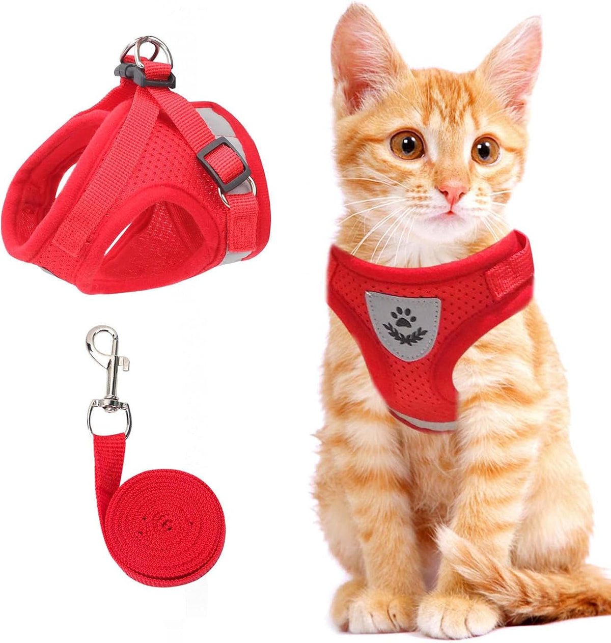 Cat Vest Harness and Leash Set, Escape Proof Kitten Harness Red M