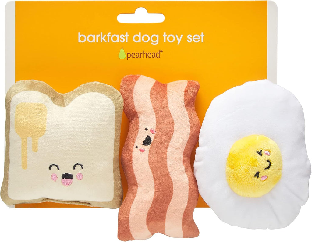 Pearhead Breakfast Dog Toy Set - 3-Piece Bunch Food Theme (Egg