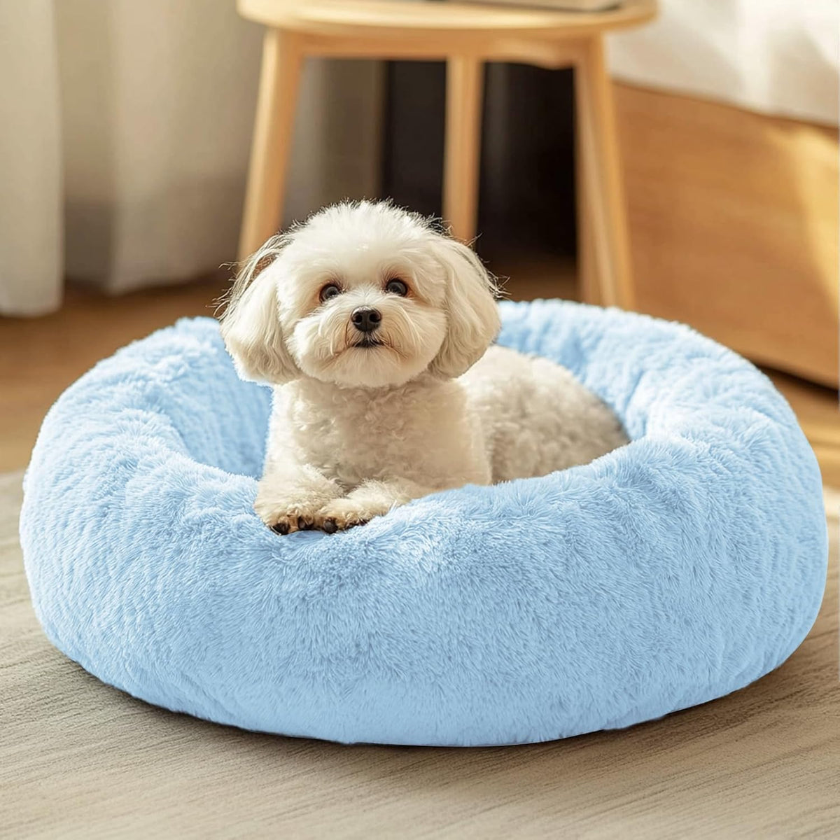 JOLLYVOGUE Dog & Cat Bed, Calming Anti-Anxiety Pet Bed for Small Dogs, Fluffy Donut Cushion for Small and Medium Pets (20")