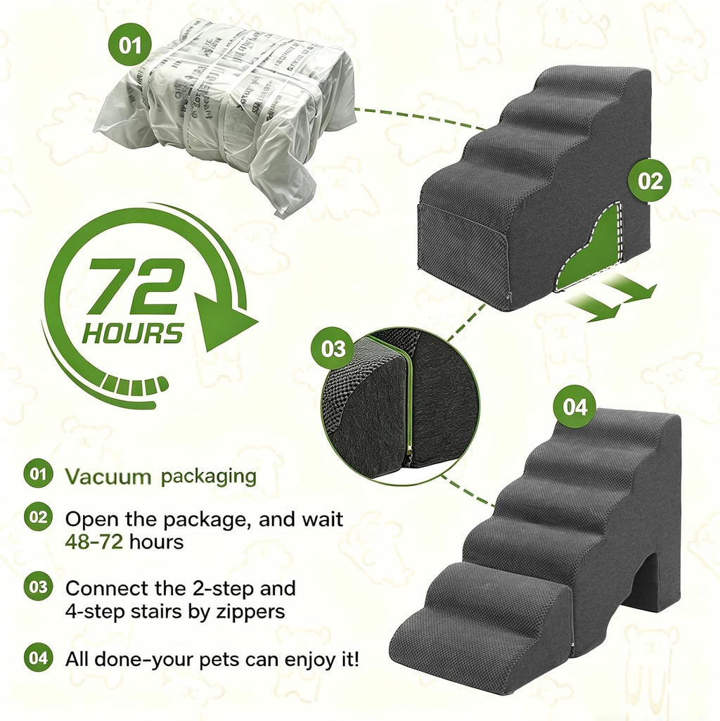 Dog Stairs for Small Dogs for Beds Up to 25", Grey