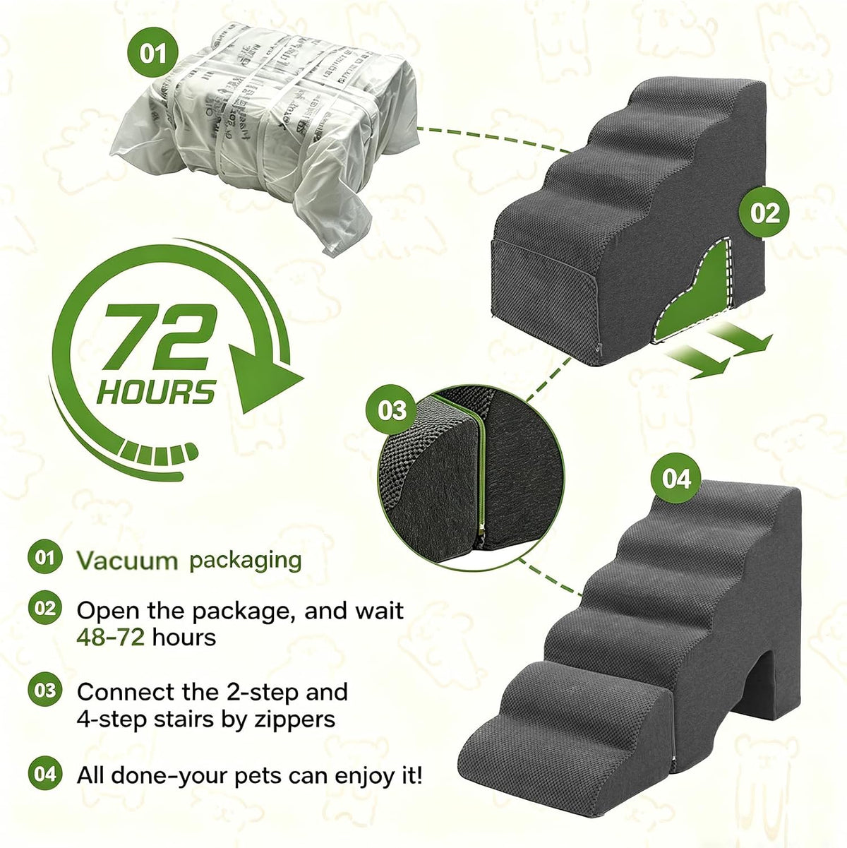 Dog Stairs for Small Dogs for Beds Up to 25", Grey