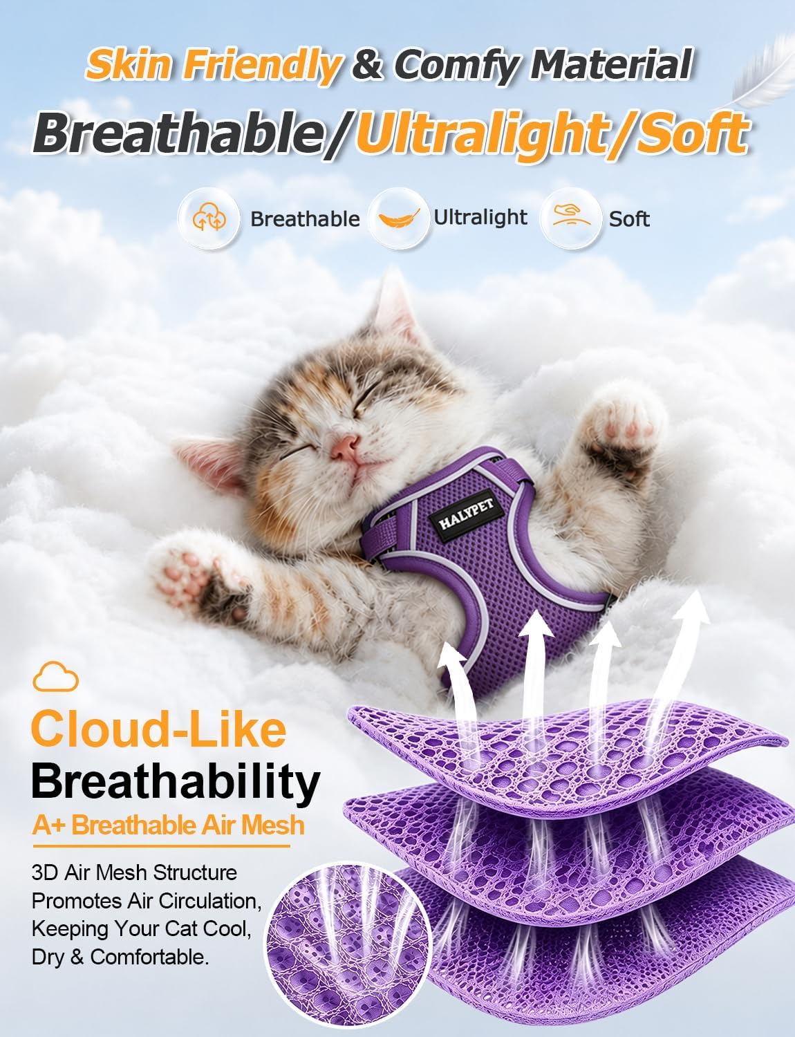 Cat Harness and Leash Set,Escape Proof Kitten Harness,Purple