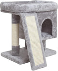 SYANDLVY Small Cat Tree for Indoor Cats, Cat Tower with Scratching Post, Modern Activity House for Large Cats, Condo with Board, Kittens Cave (Light Grey)