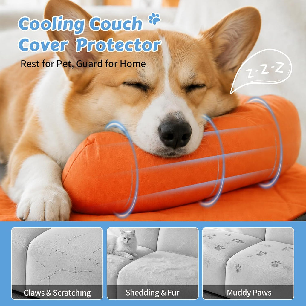 Cooling Dog Bed Mats with Neck & Head Support, 35.43 x31.5 inch Orange
