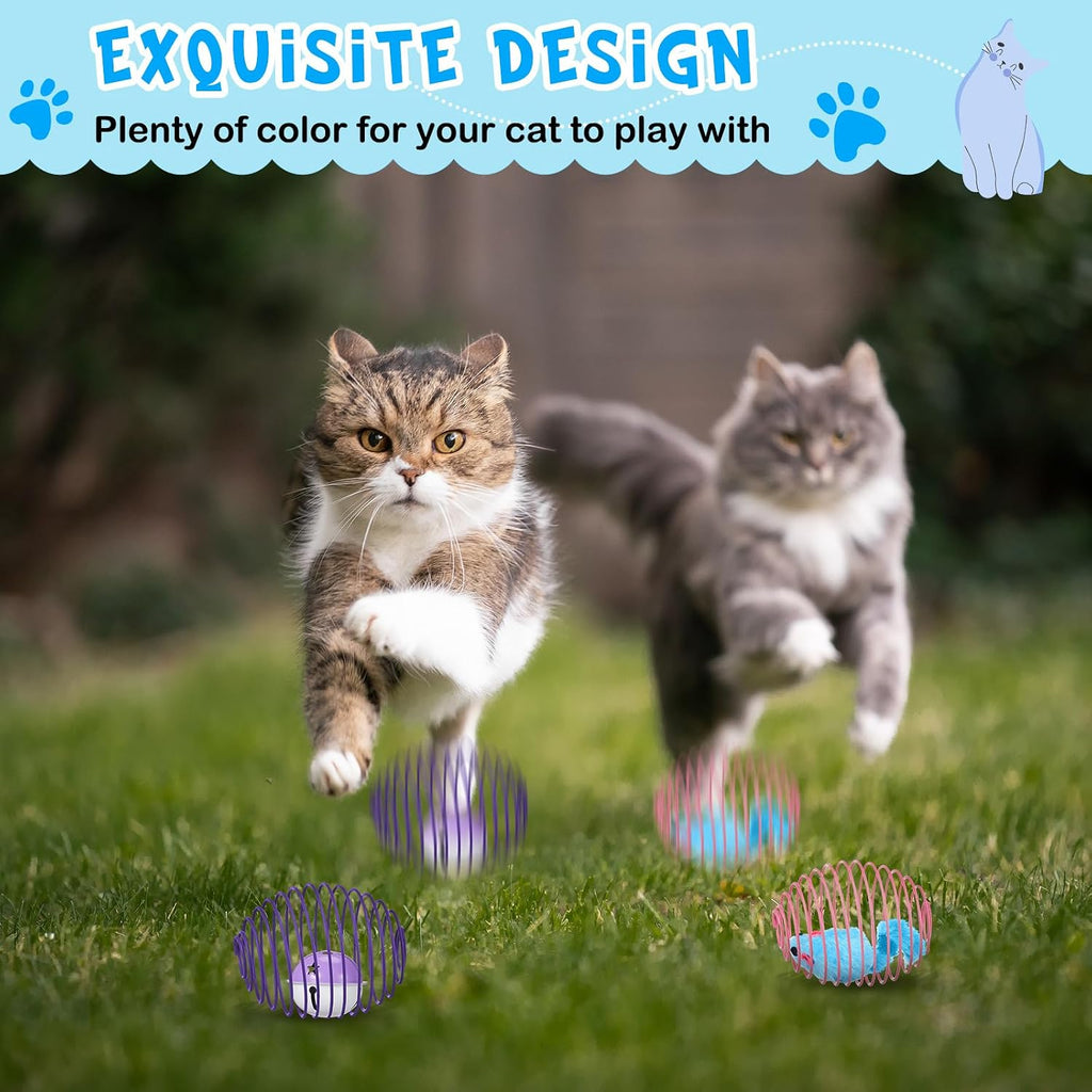 Jecery 5 Pcs Cat Toys Spring,Mouse and Bell,Multicolor