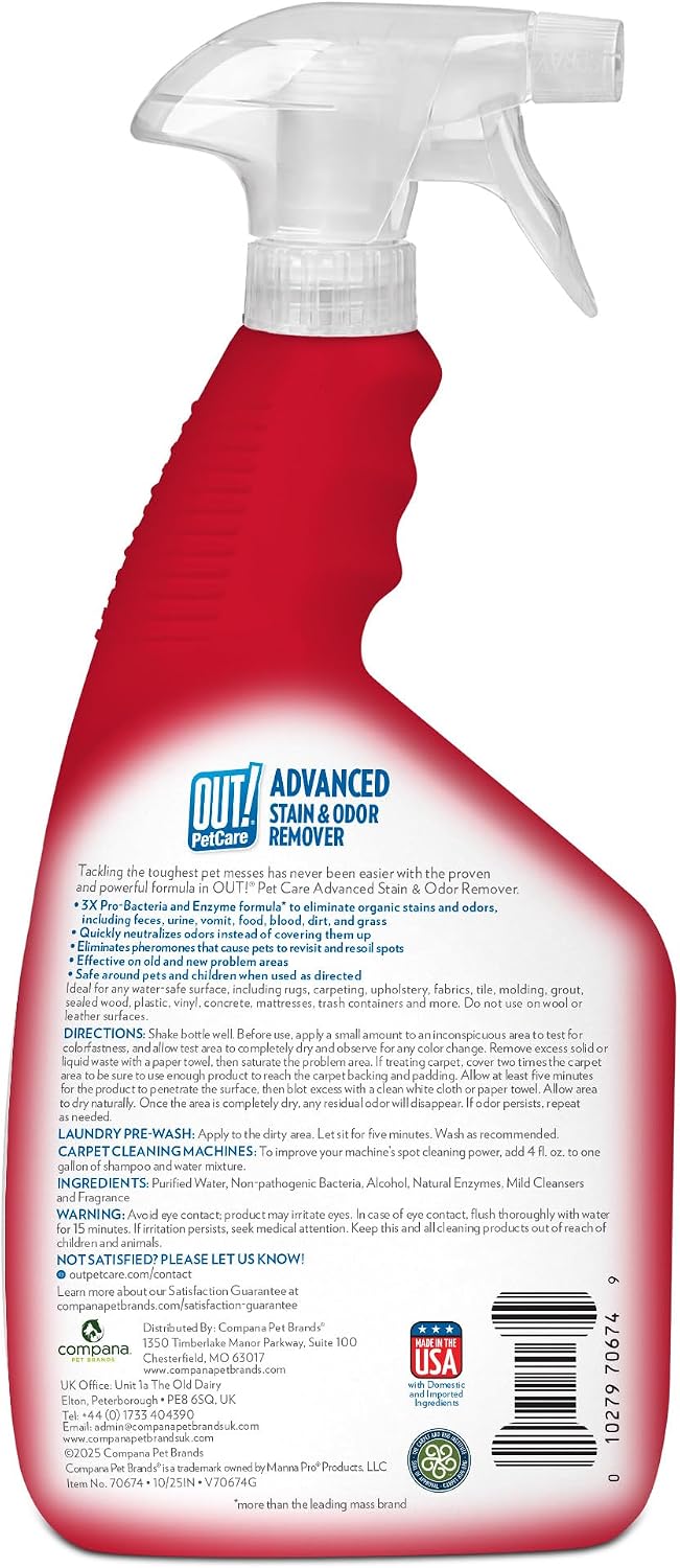 OUT! PetCare Pet Stain & Odor Remover, Carpet Cleaner, 32oz (2 Pack)