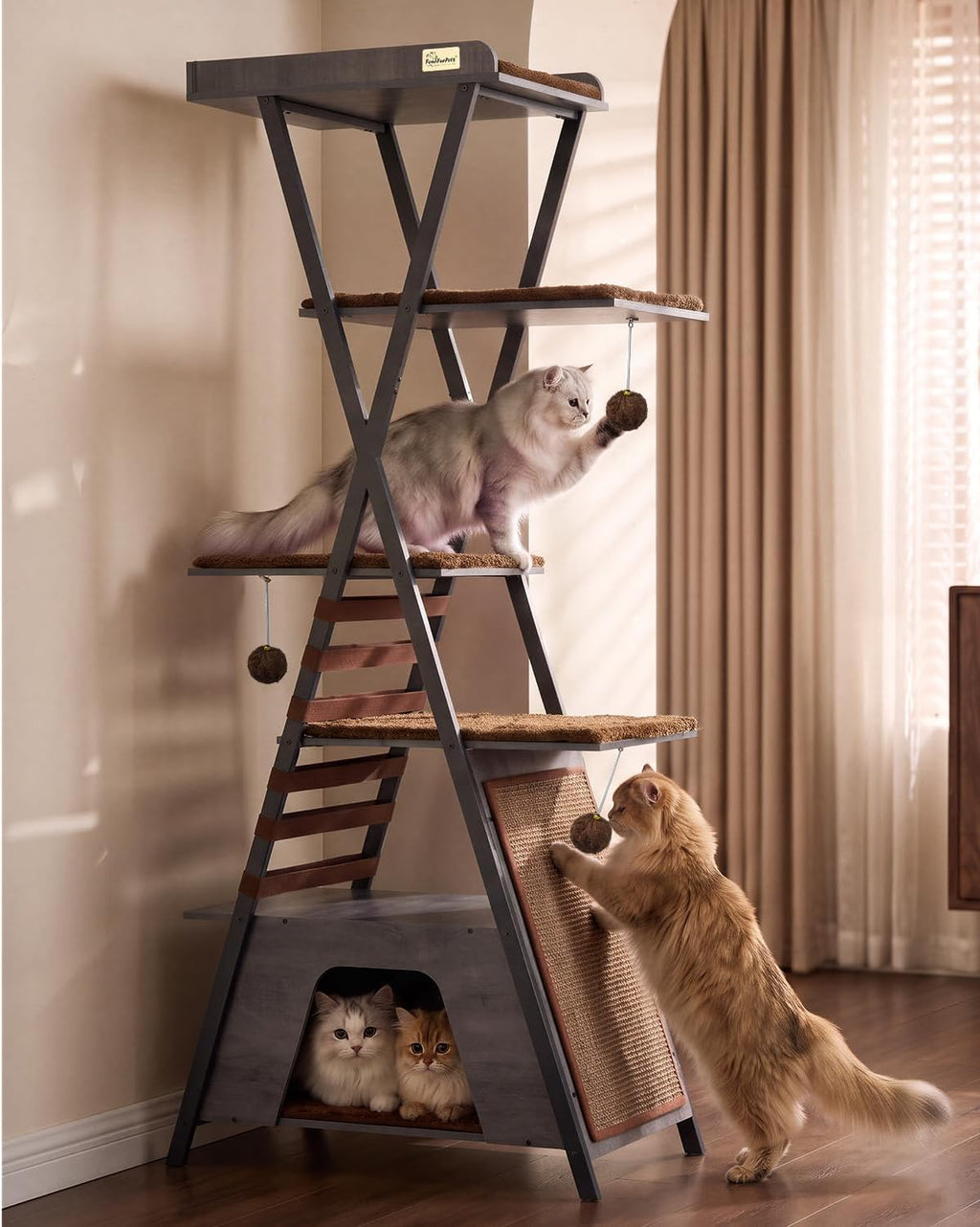 FourFurPets 72.4" Modern Cat Tree for Indoor Cats, Multi-Level Cat Condo