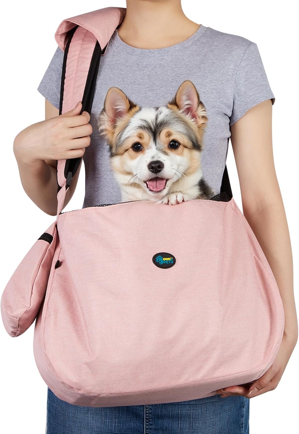 Ownpets XL Dog Sling 15-25lbs, Hands-Free Carrier with Bottom Support Pad