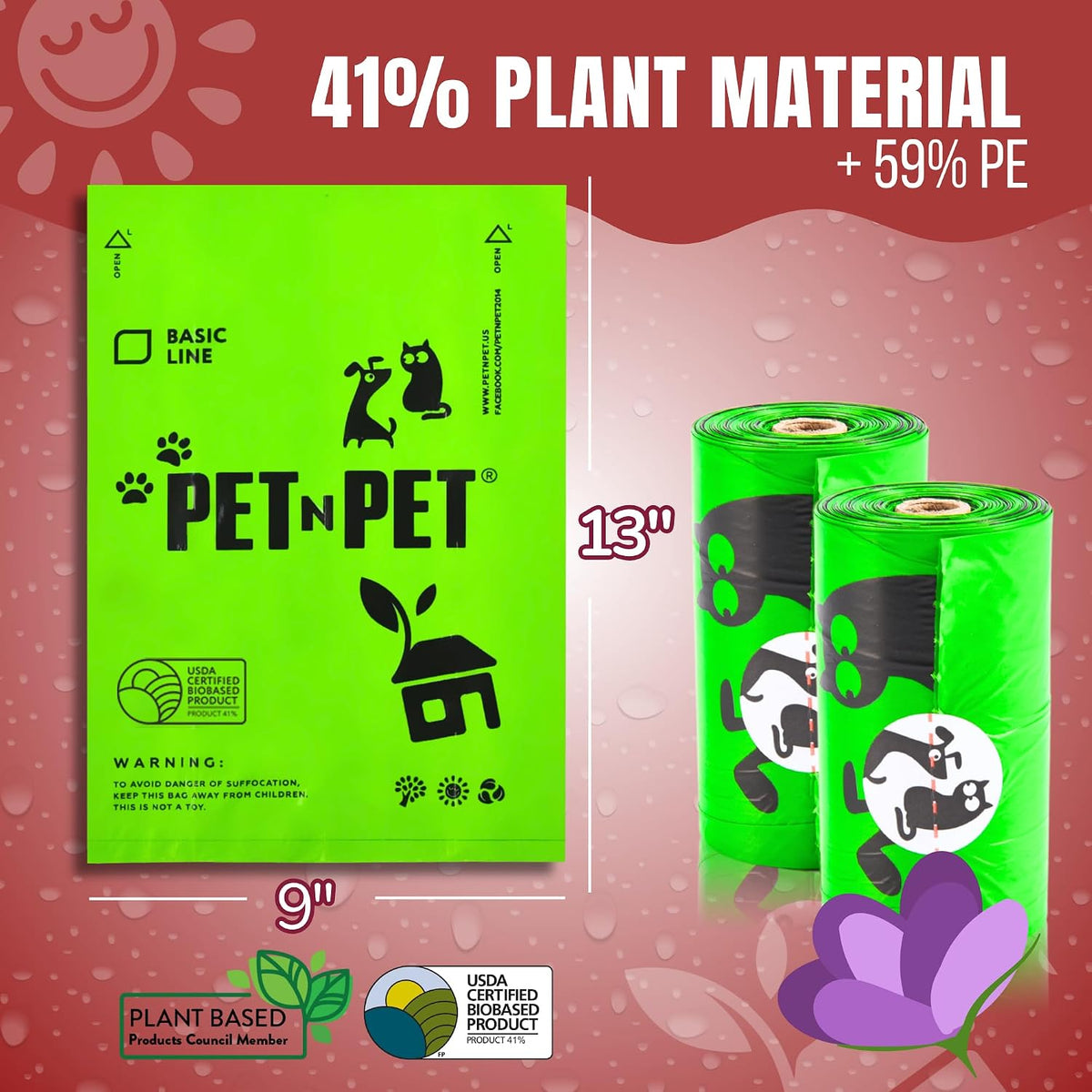 Pet N Pet Dog Poop Bags Rolls, 270 Count, Lavender Scented, Plant Based | Green, 270 Counts, Rolls, Waste, Bag, Leak-Proof, Tear-Resistant, Easy-Tear Design, Durable, Reliable, Strong, dog waste bags