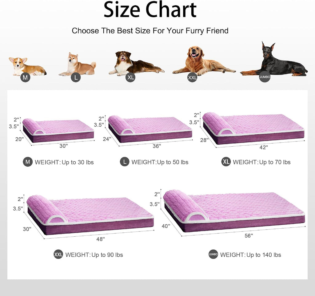 Orthopedic Large Dog Bed Pillow Pet Sofa Bed 36''X24'' Lilac