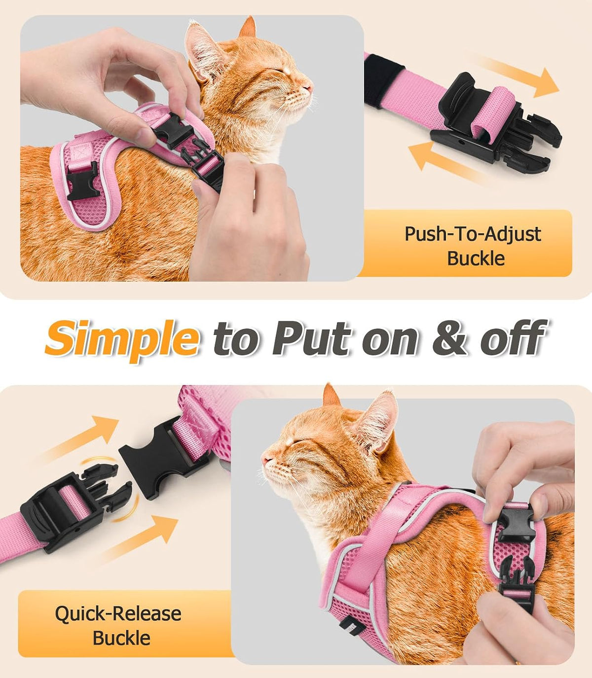 Cat Harness and Leash Set,Escape Proof Kitten Harness,Pink