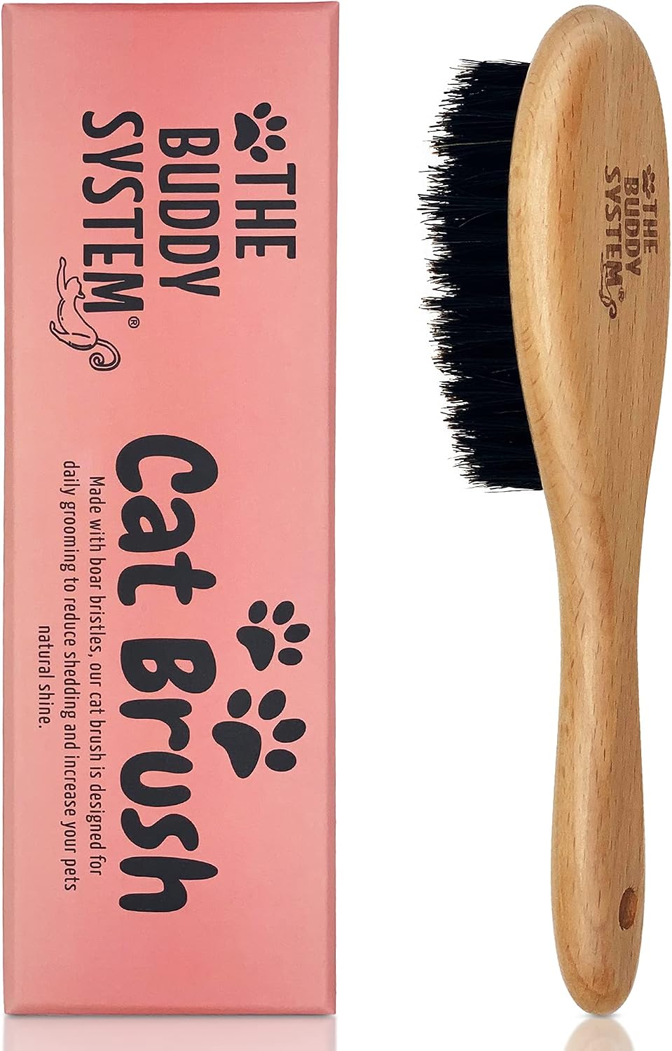 The Buddy System - Soft Cat Brush with Boar Bristles, 1 Pack | Cat brush with wooden handle, daily grooming pet brush, reduce shedding and gives coat a healthy shine - boar bristles 