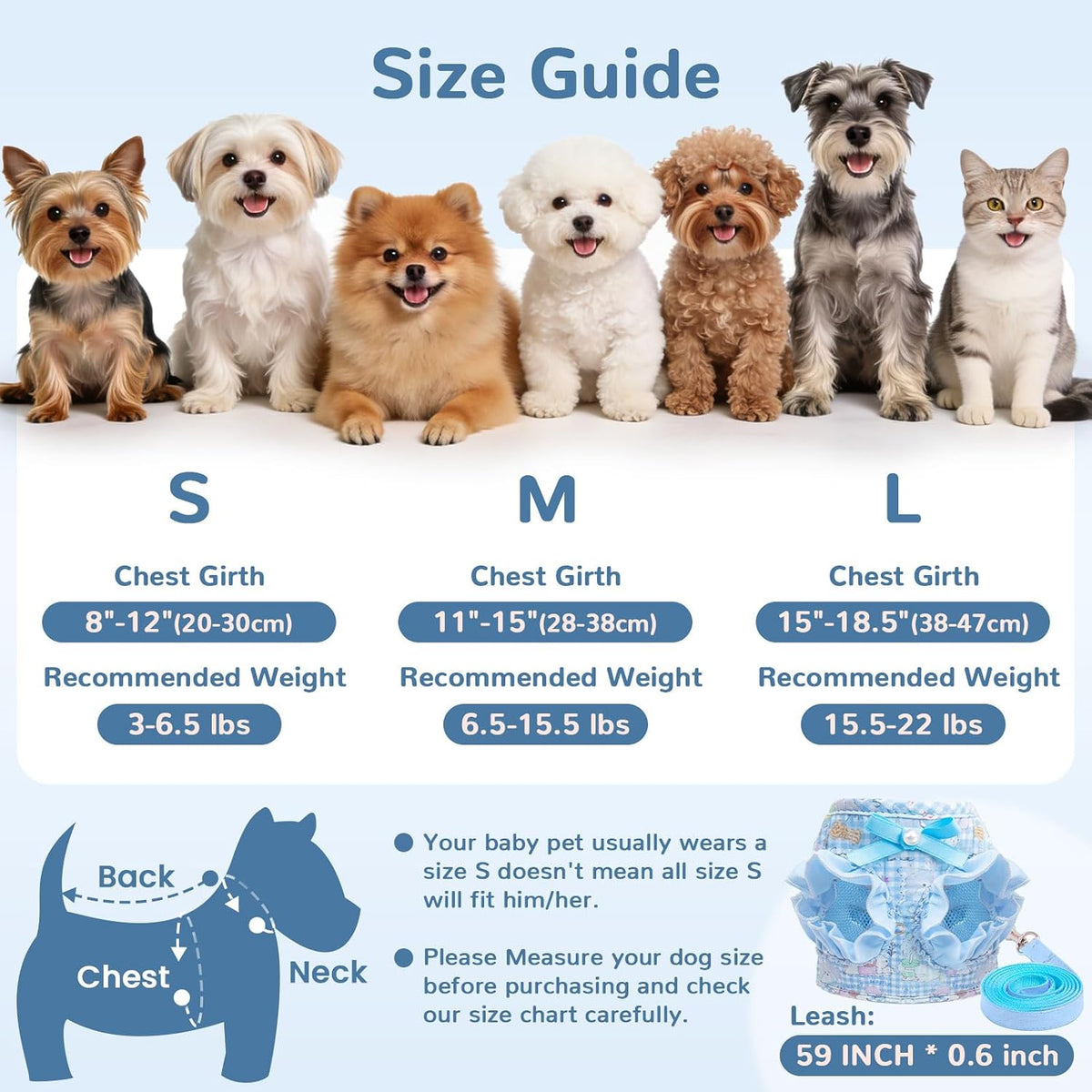 ABRRLO Small Dog Harness and Leash Set,Soft Adjustable Blue Puppy Harness