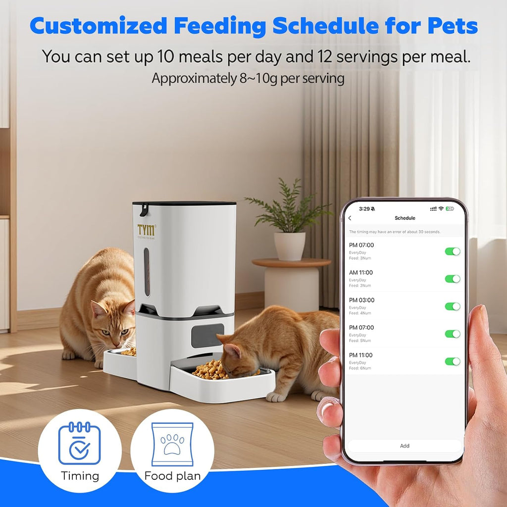 Dual Automatic Cat Feeder 7L WiFi Dry Food Dispenser for 2 Cats Muti Pets