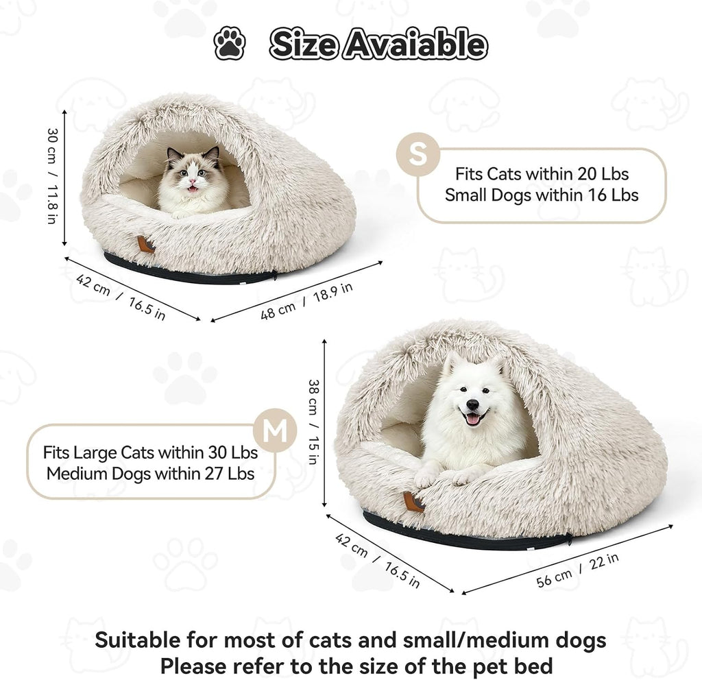 YooxArmor Round Covered Cat Bed Cave Dog Bed for Small Medium Pets,Brown,M