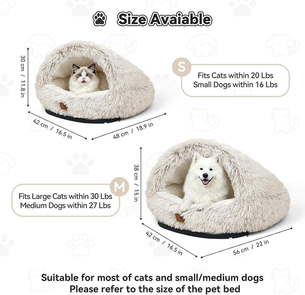 YooxArmor Round Covered Cat Bed Cave Dog Bed for Small Medium Pets,Brown,M