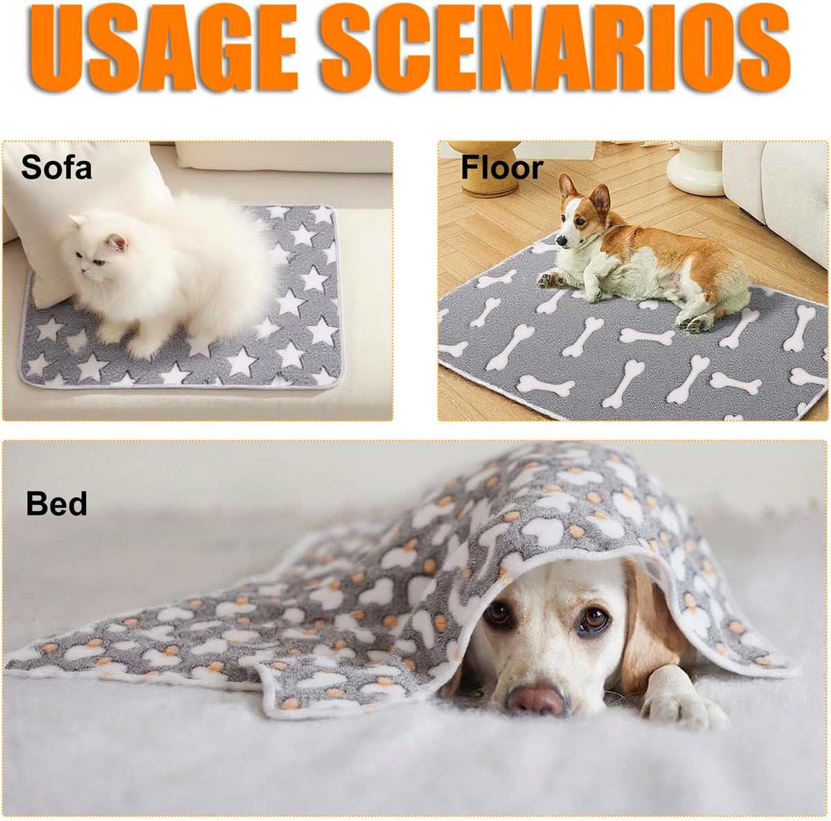MIWOPET 3 Pack Fleece Pet Blankets Warm Bed Throw for Dogs & Cats 40x30in