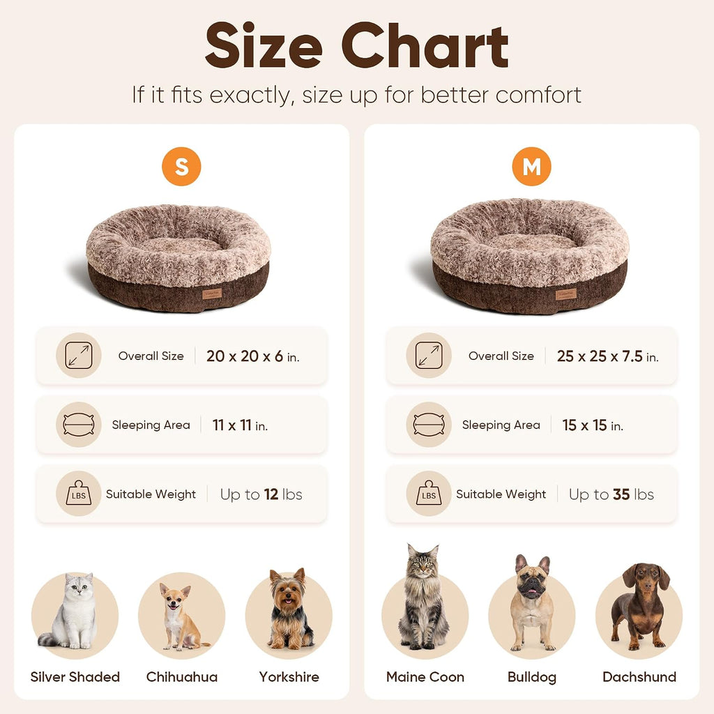 FUKUMARU Extra Thick Plush Dog Bed, Calming Donut, Anti-Anxiety & Washable