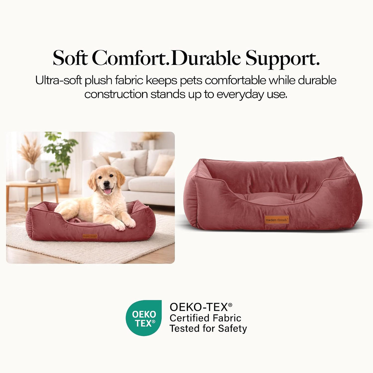 Modern Threads Luxury Dog Bed - Comfortable Tufted Velvet Cushion for Small to Large Dogs - Machine Washable - Durable & Cute Sleep Space for Pets - Pamper Your Pet with Cozy Beds - Rosewood