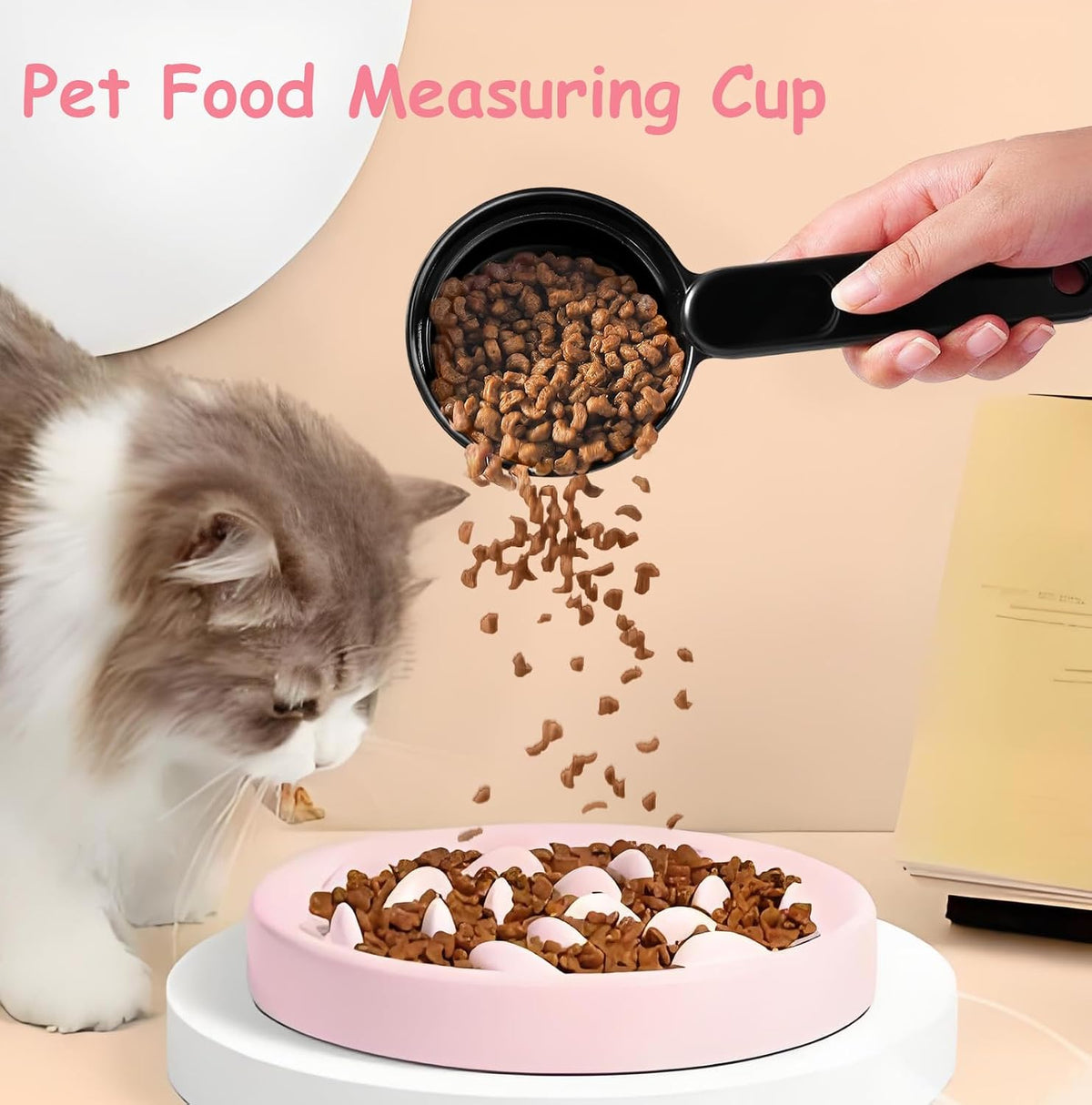 Joyinjojo Dog Food Scoop 1 Cup 1/2 Cup - Melamine Dog Food Measuring Cup, Pet Food Scoop for Dog Cat...Comfortable Long Handle for Easy to Scoop Food, Black 1 Cup