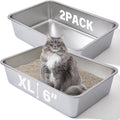 Stainless Steel Litter Box XL, Metal Litter Box 2 Pack | 23.6“x15.7"x6" Steel Cat Litter Box for Big Cats, with High Sides, Non Stick Surface, Easy to Clean