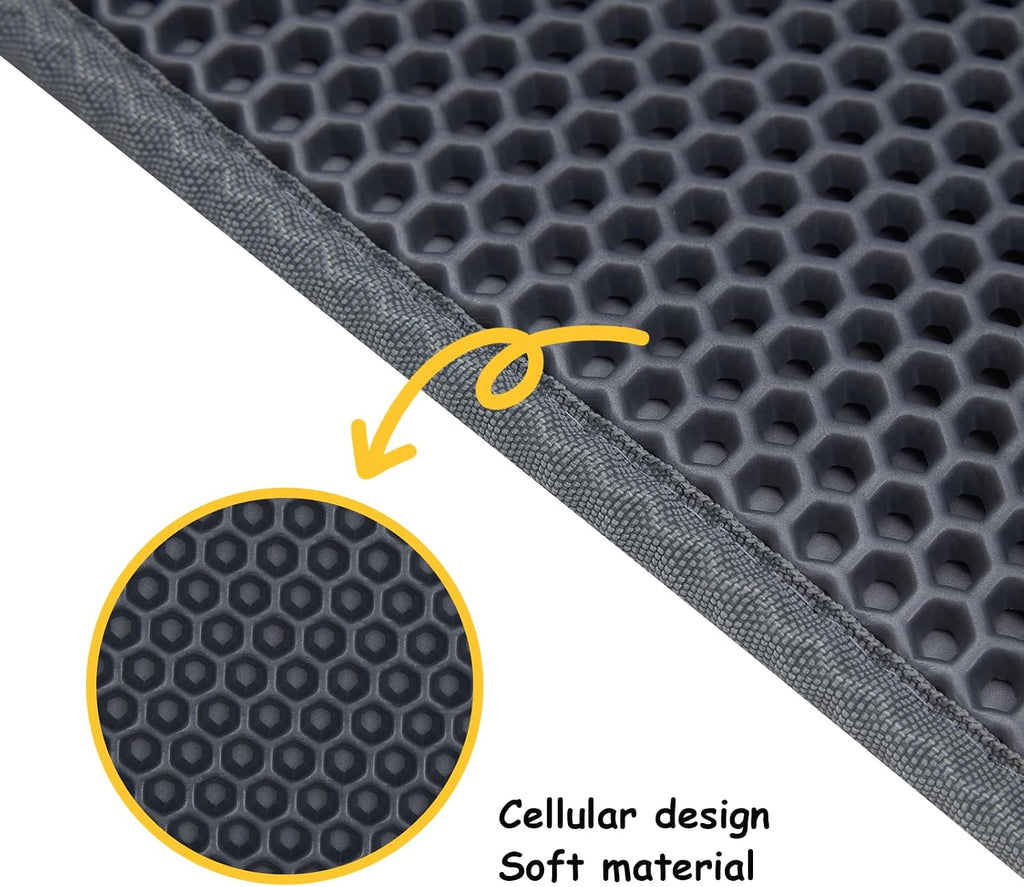 Cat Litter Mats (2-Pack) 24" x 15", Litter Box Mats with Double Layers, Urine-Proof and Non-Slip Litter Trapping Mats, Easy Clean Leakproof , Soft EVA Durable Anti-Scratch Kitty Litter Mat, Grey