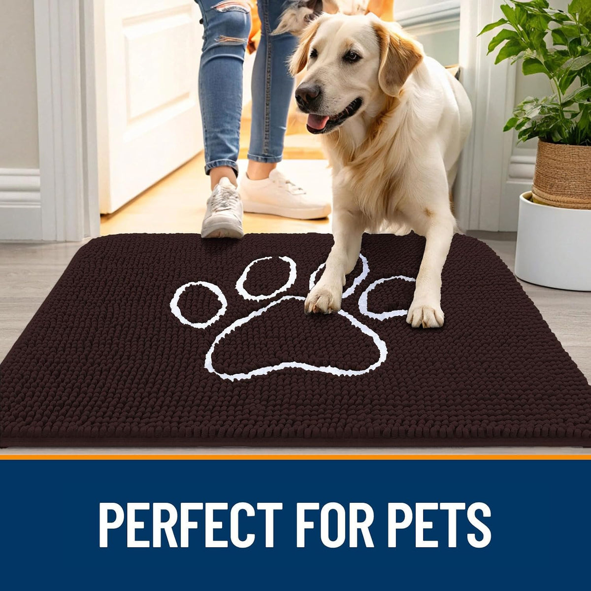 OLANLY Dog Door Mat for Muddy Paws 48x30, Paw Print Design Chenille Mud Mat