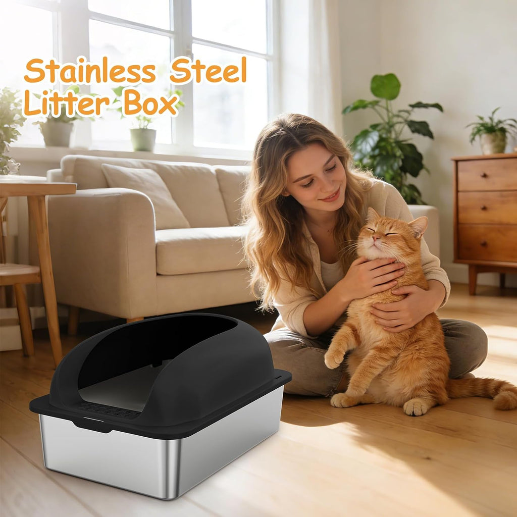 Stainless Steel Cat Litter Box, Large Metal Litter Boxes High Sides