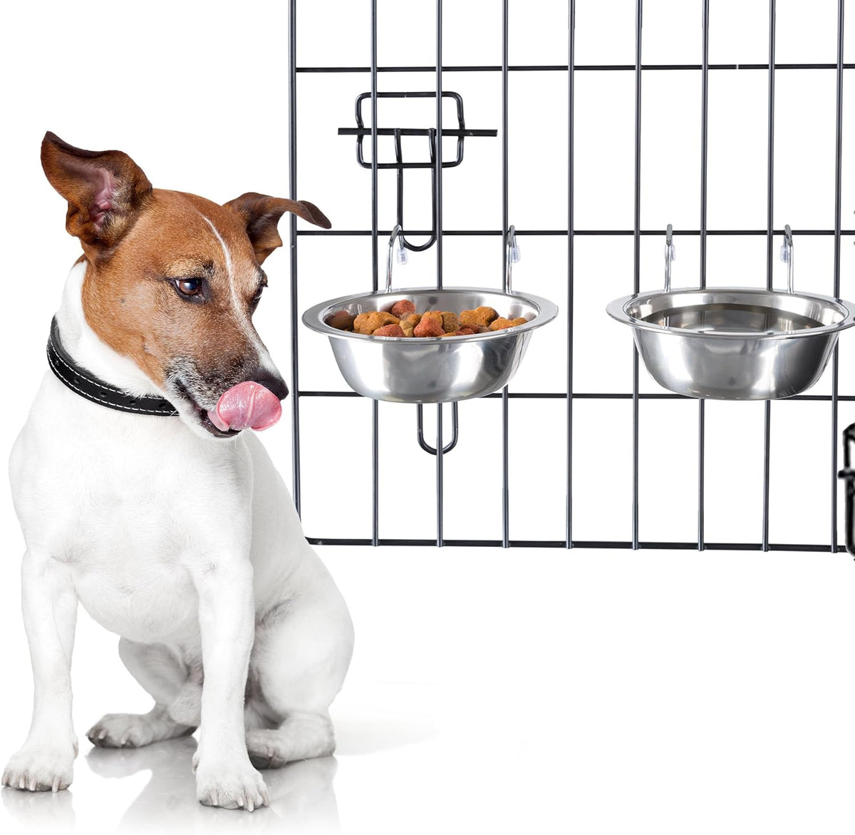 Set of 2 Stainless-Steel Dog Bowls - Cage, Kennel, and Crate Hanging Pet Bowls for Food and Water - 8oz Each and Dishwasher Safe by PETMAKER, Silver | Cage, Kennel, and Crate Hanging Pet Bowls for Food and Water, Dishwasher Safe Food and Water Pet Dishes 