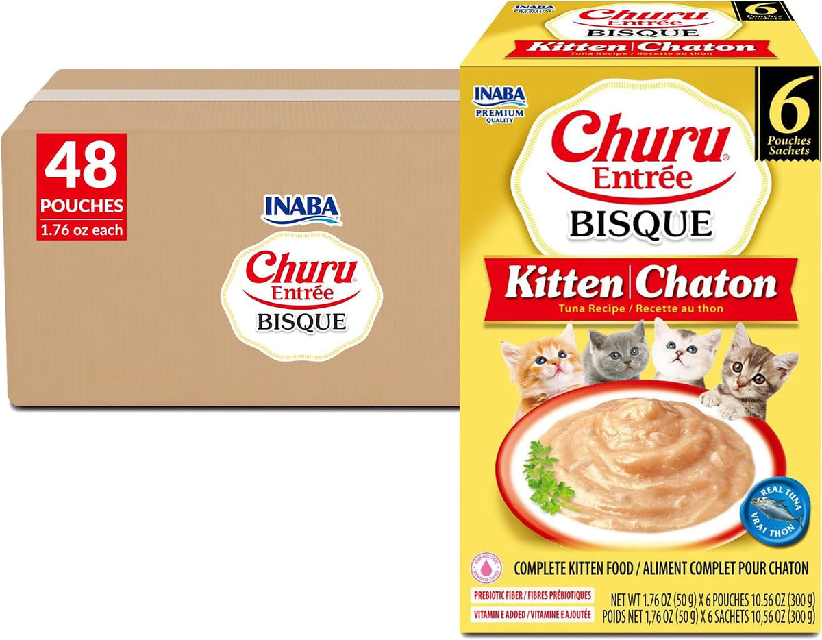 INABA Churu Entree Bisque Kitten Wet Cat Food, Tuna, 48ct
