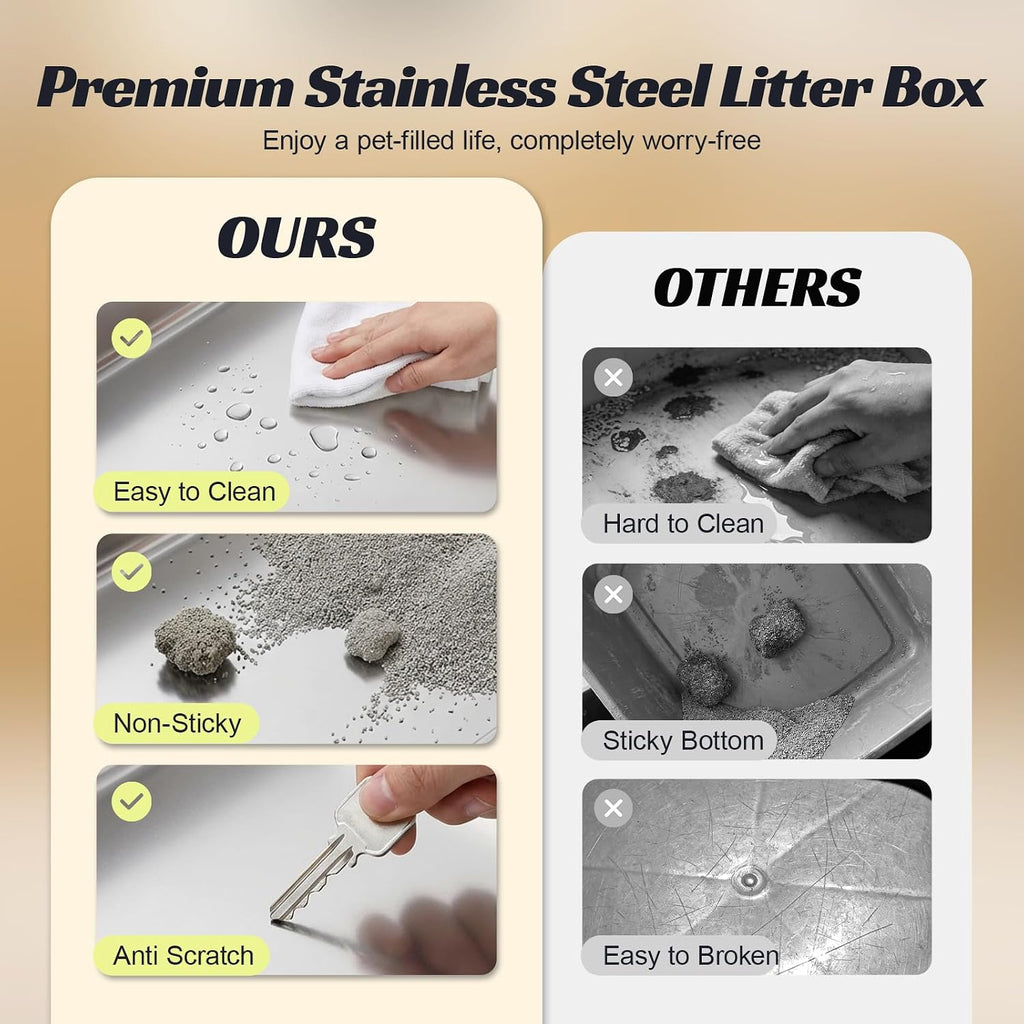 Stainless Steel Enclosed Cat Litter Box with Drawer, Extra Large Kitty Litter Box with Lid and Mat, Front & Top Entry Metal Cat Box for Big Cats, Odor Control, Easy to Clean, Grey