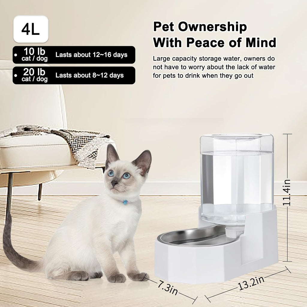 Sfozstra 4L Stainless Steel Gravity Water Dispenser:Cat Bowl