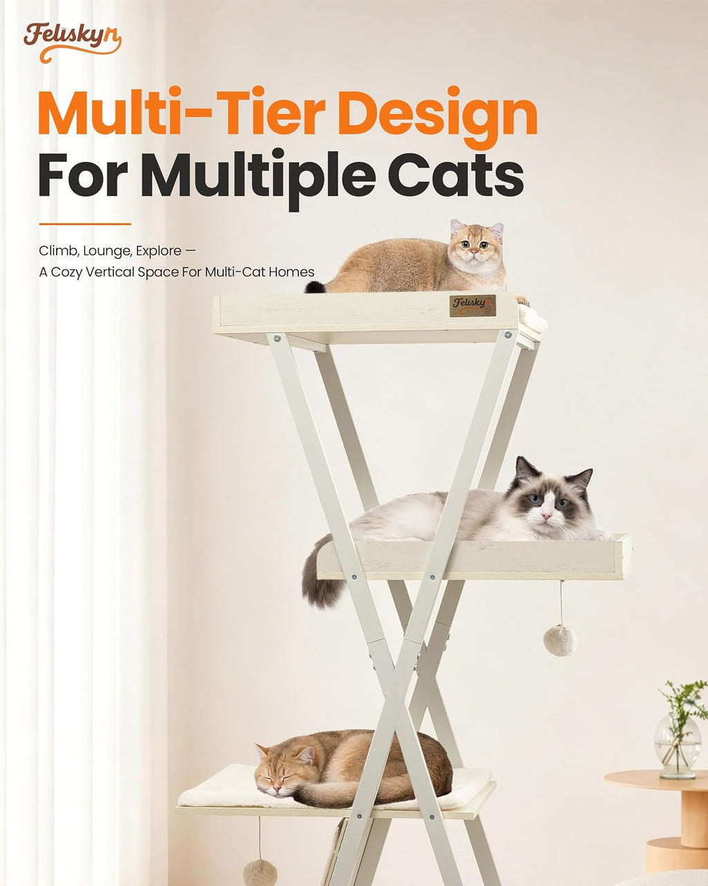 Modern Wood Cat Tree Tower for Indoor Cats Large Adult 67-in Tall