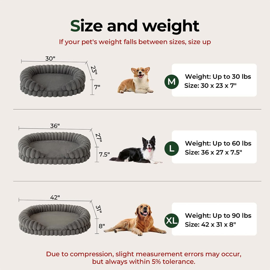 BALANCE Calming Dog Bed for Large Sized Dogs, 36 Inches Oval Washable Pet Bed with Sides, Orthopedic Pet Couch Sofa with Non-Slip Bottom, Gray