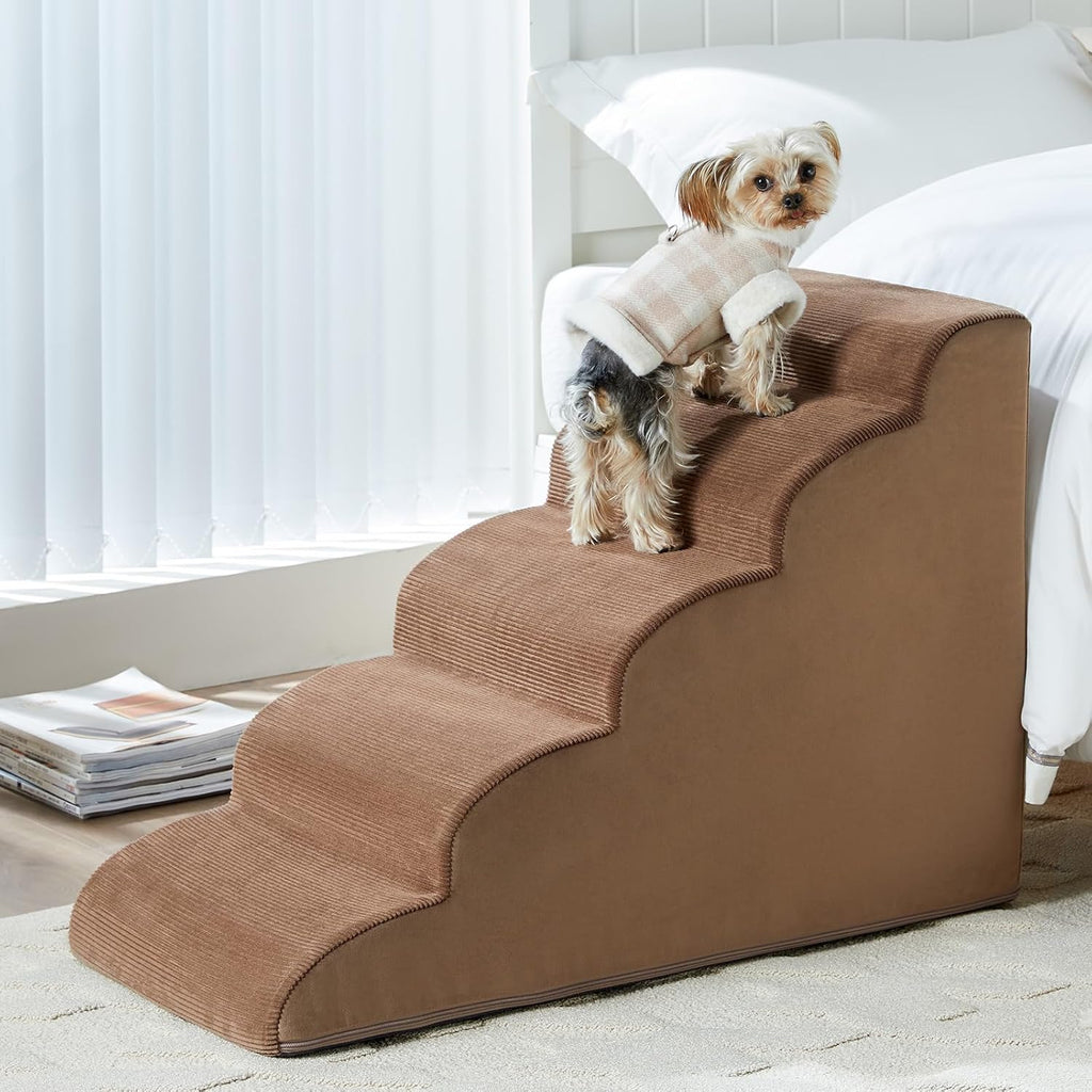 LEXTRO Dog Stairs for High Beds, 5-Steps Pet Steps for Bed, Pet Stairs with Highly Supportive Foam and Non-Slip Bottom, Dog Stairs for Large Dogs and Medium Dogs (High 22.6 Inch)