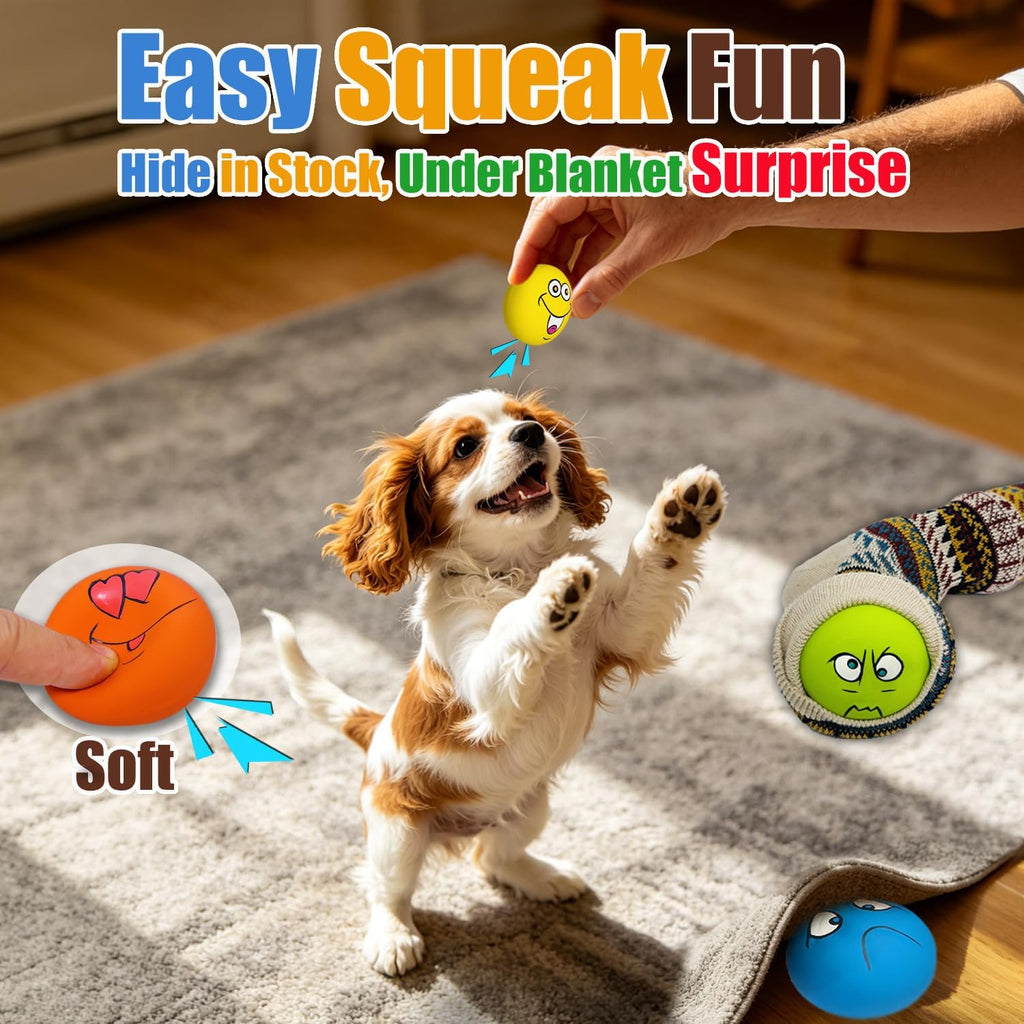 HOLYSTEED Latex Squeaky Dog Toys for Small Dogs, Mini Breed, 2.2" Flat Ball | 2.2"x2.2"x1.3" Flat Squeaky Balls 6pcs, Soft Small Dog Toys Chewing Squeak Toy, Smile Face Fetch Puppy Pet Toy with Squeaker
