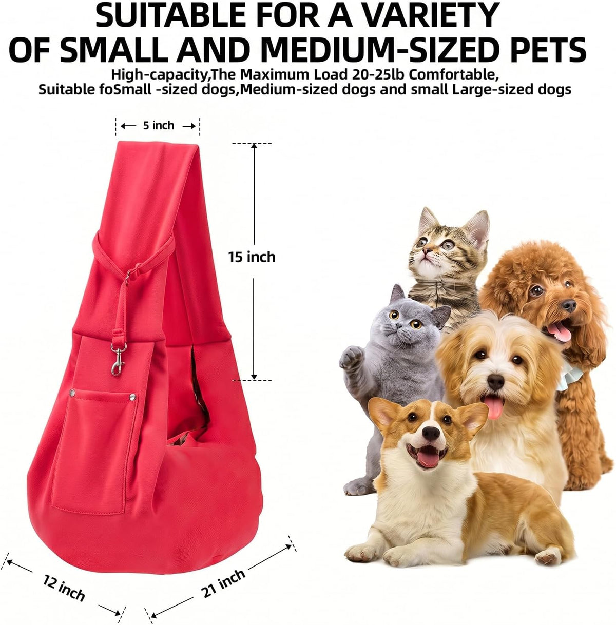 ARZQUT Dog and Cats Carrier Sling, Small Pet Carrier with Storage Pocket