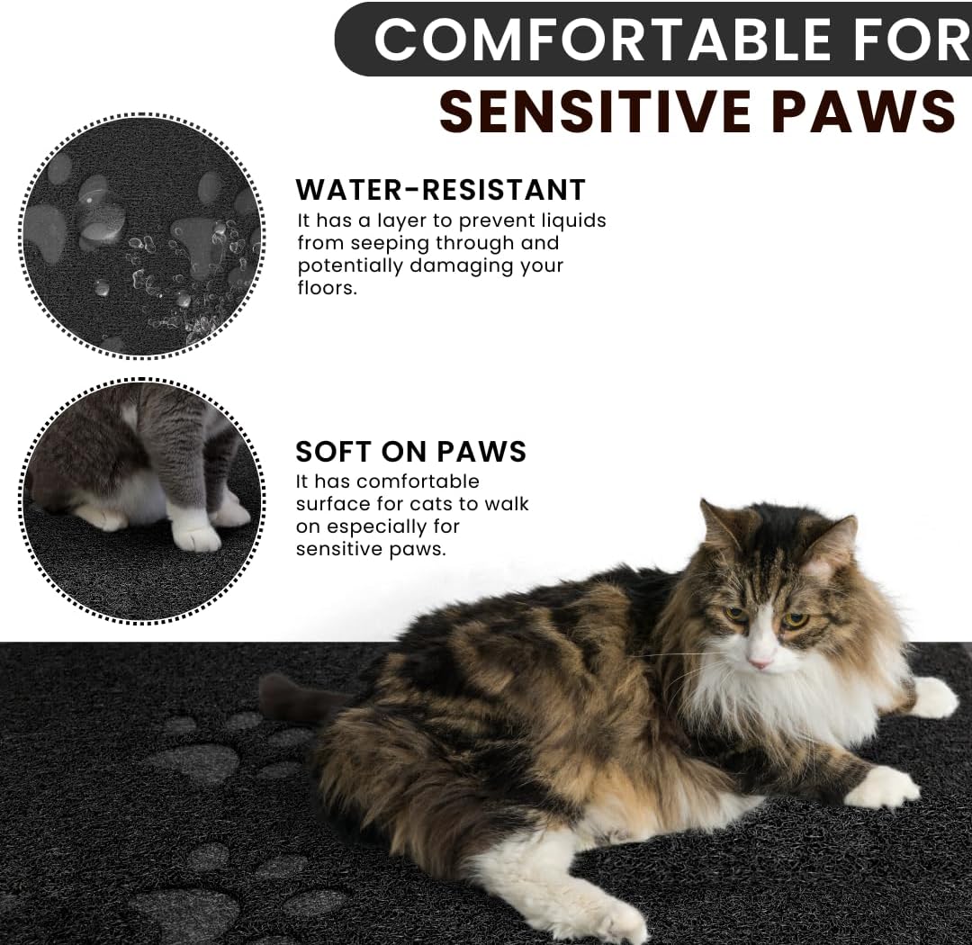 Andalus Small Cat Litter Mat, Pack of 1 - Waterproof, Non-Slip & Easy to Clean Cat Litter Box Mat for Extra Efficient Pet Litter-Trapping, Black (15.75” X 11.75”)