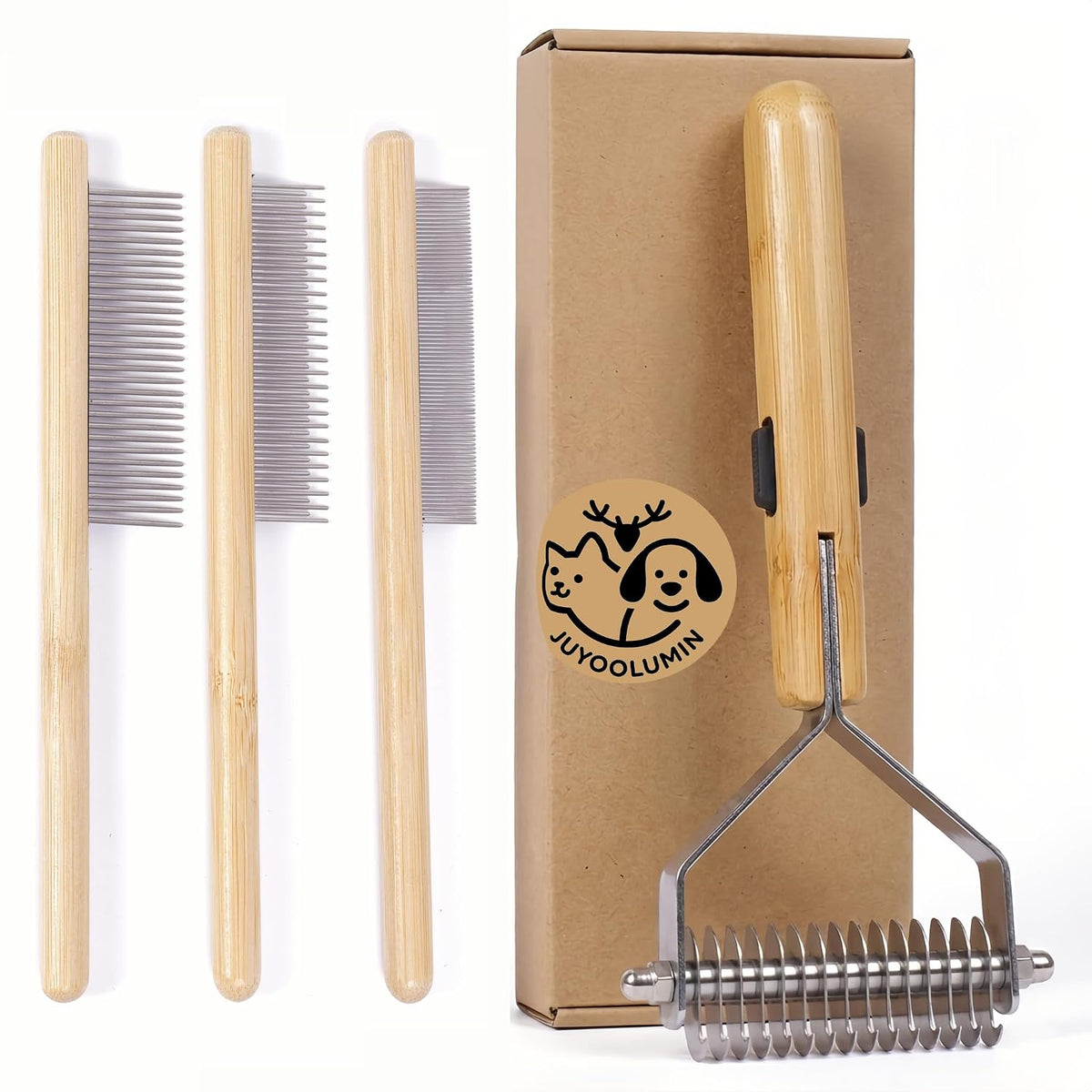 Cat Brush & Comb Grooming Kit, Undercoat Rake Dematting Tool