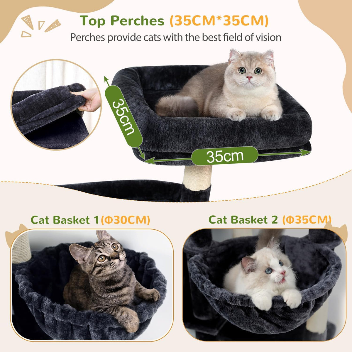 Globlazer 74in Large Sturdy Cat Tree for Large Cats, F74F, Dark Grey
