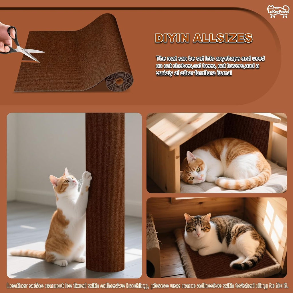 Cat Scratch Mat, Cat Scratch Couch Cats Scratch Furniture Protector for Couch, cat Scratch pad，cat Tree，DIY Climbing Carpet for Cat Tower Replacement Pads (Khaki, 78.7" x 15.8")
