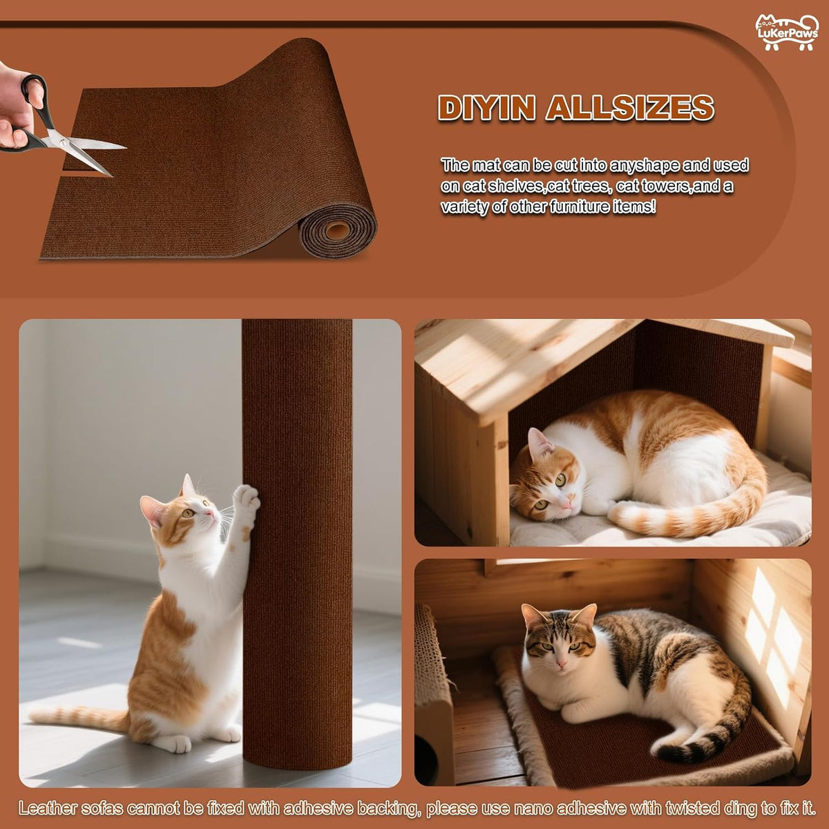 Cat Scratch Mat, Cat Scratch Couch Cats Scratch Furniture Protector for Couch, cat Scratch pad，cat Tree，DIY Climbing Carpet for Cat Tower Replacement Pads (Khaki, 78.7" x 15.8")