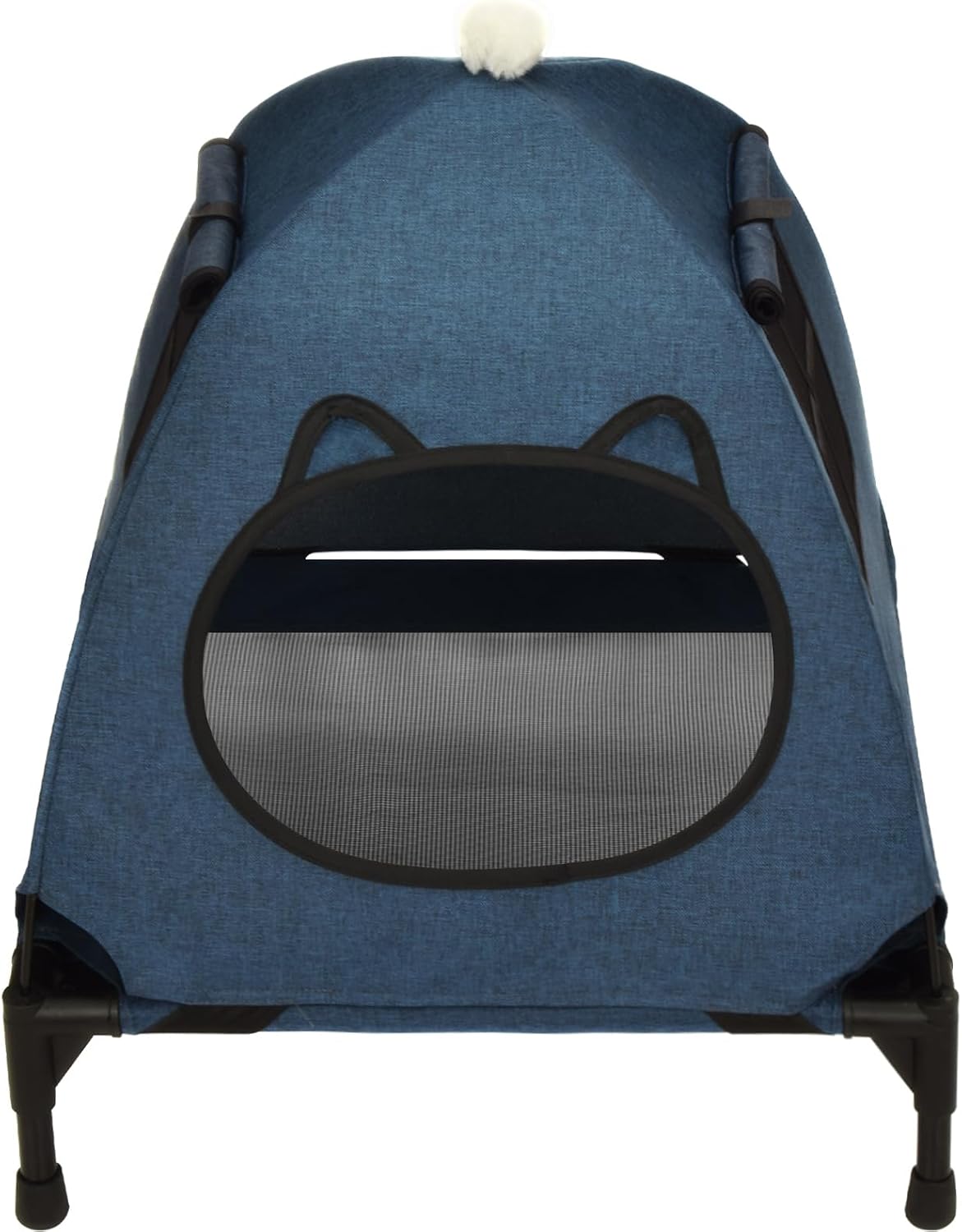 Pozico Elevated Dog Bed with Canopy and Breathable Mesh for Small Dog and Cat, 18.5x18.5x16.9 inch, Navy Blue