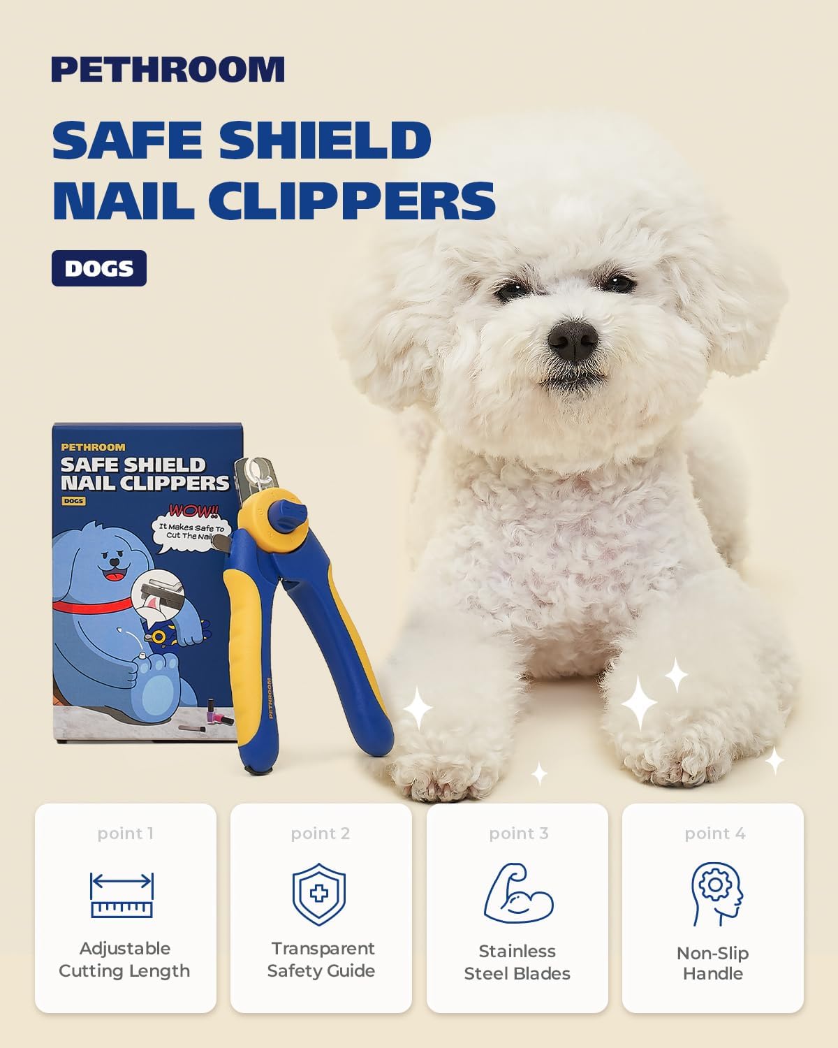 PETHROOM Professional Dog Nail Clipper with Safety Guard, Avoid Overcutting