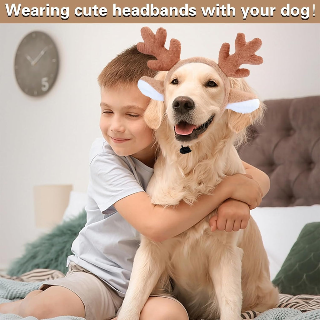 Beviliu 4pack Dog Reindeer Antlers Headband, Dog Christmas Antlers Costume