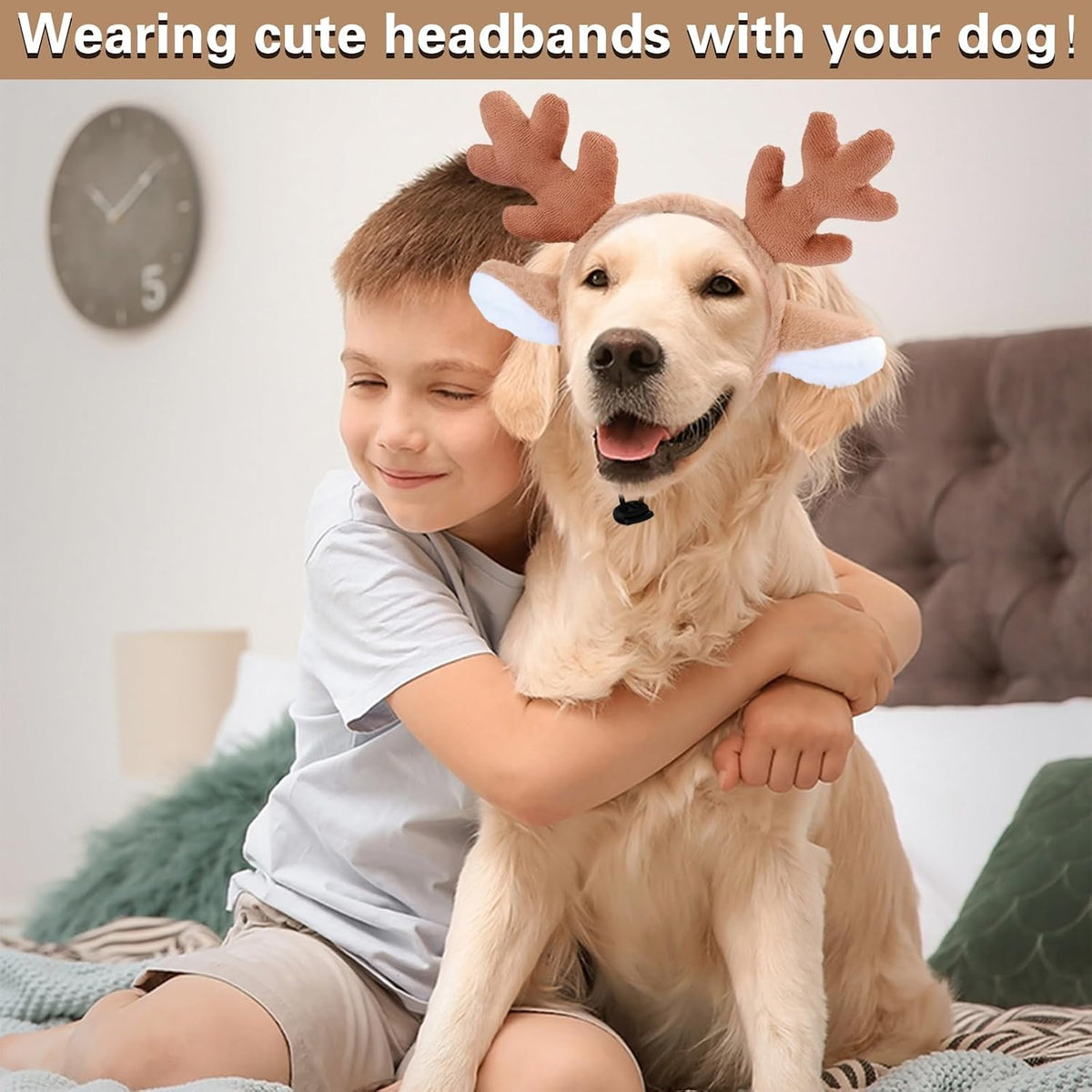 Beviliu 4pack Dog Reindeer Antlers Headband, Dog Christmas Antlers Costume