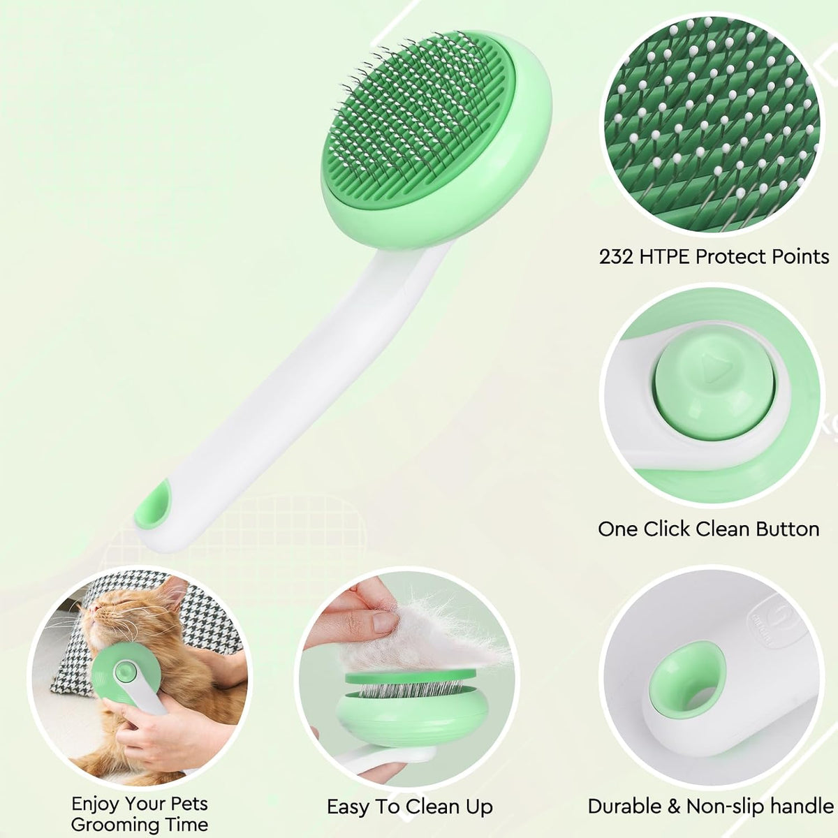 Cat Grooming Glove Brush, Self-Cleaning Slicker Pet Brush