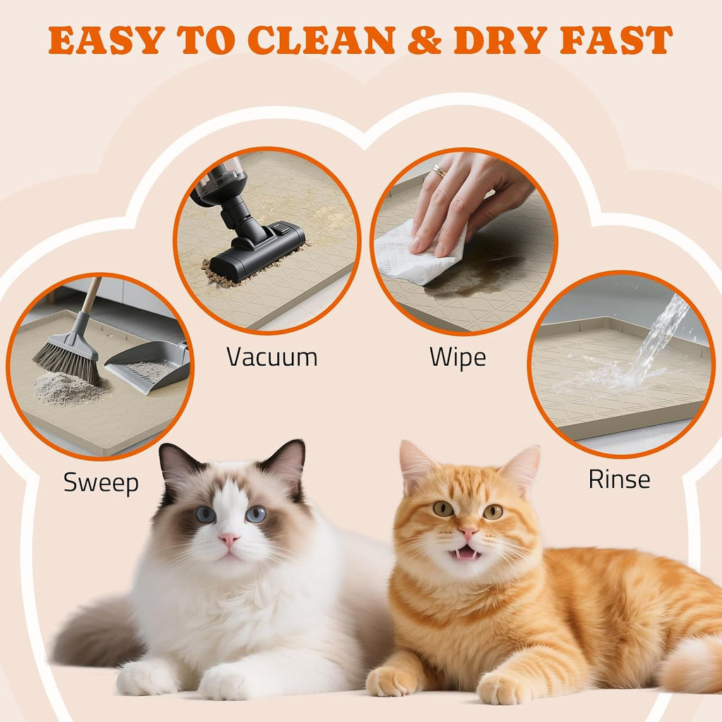 Pawtners Silicone Cat Litter Mat 34 x 22 in, Easy to Clean | Non-Slip Kitty Litter Mat for Floor, Waterproof & Urine-Proof Cat Litter Mat Litter Trapping Mat, Soft on Kitty Paws